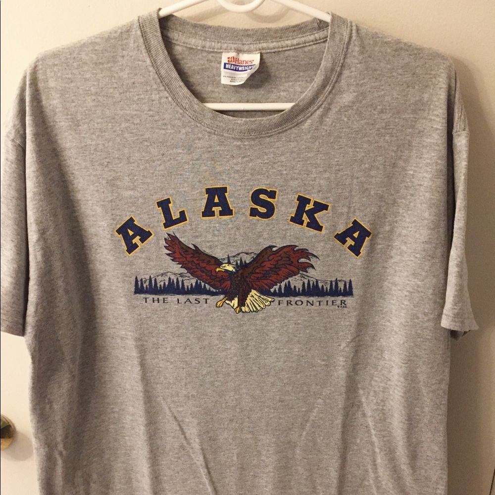 Vintage Alaska Outdoors T Shirt (Grey, Size L)